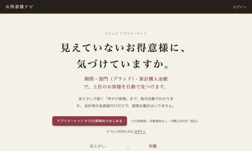 お得意様ナビの画面